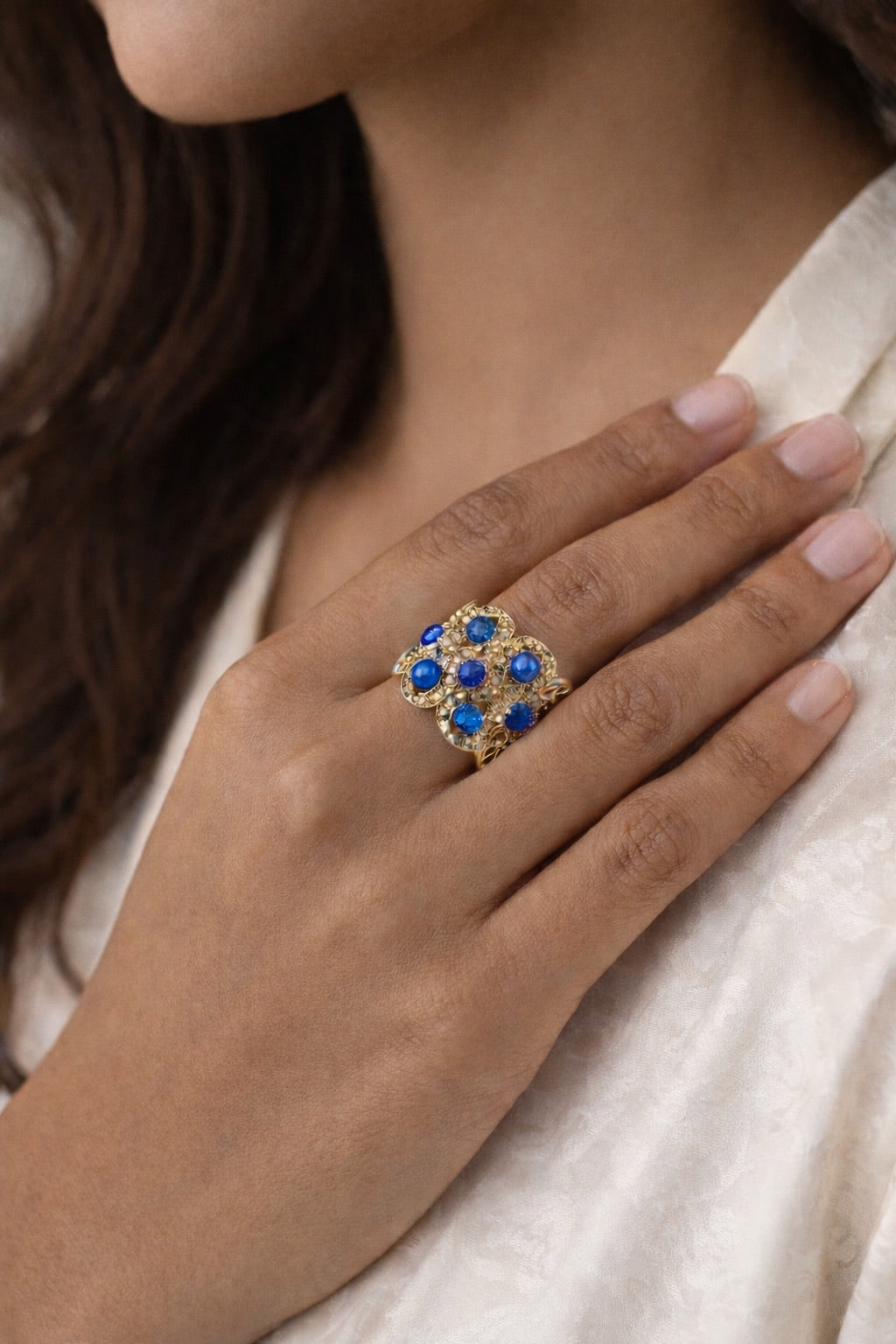Parure Complète Dorée avec Perles et Strass Colorés – Collier, Bracelet, Bague et Boucles d’Oreilles