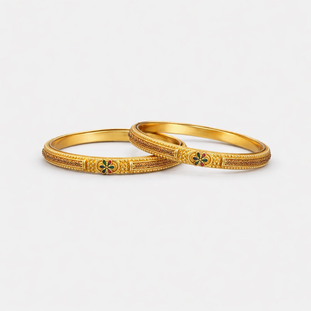 Lot de 2 Bracelets Plaqué Or avec Motif Floral Multicolore