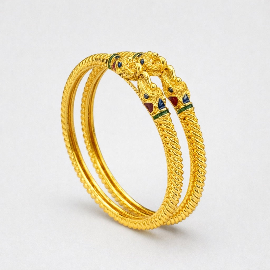 Lot de 2 Bracelets Indiens Plaqué Or au Motif Éléphant