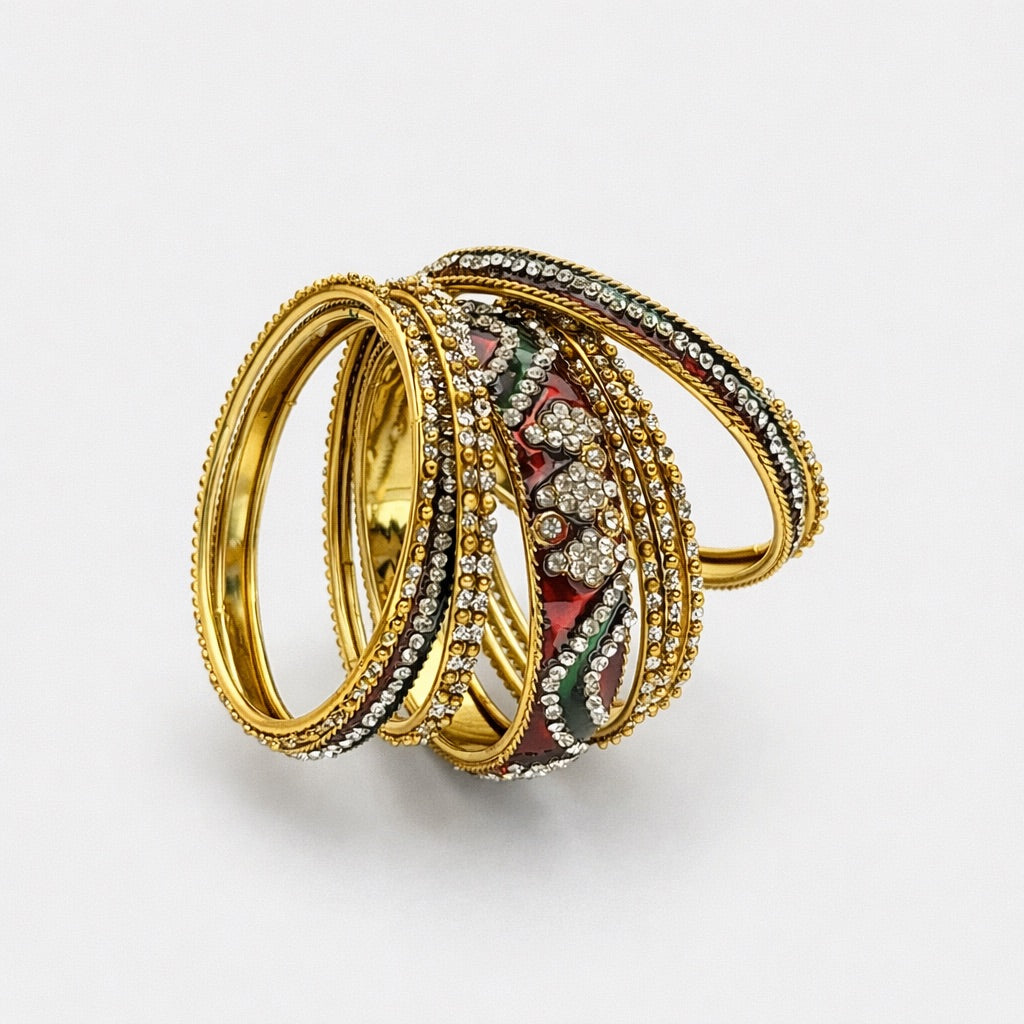 Lot de Bracelets Plaqué Or avec Pierres et Strass Multicolores