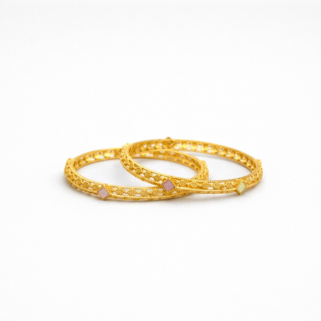 Lot de 4 Bracelets Indiens Fins Plaqué Or avec Pierres Couleur Pastel