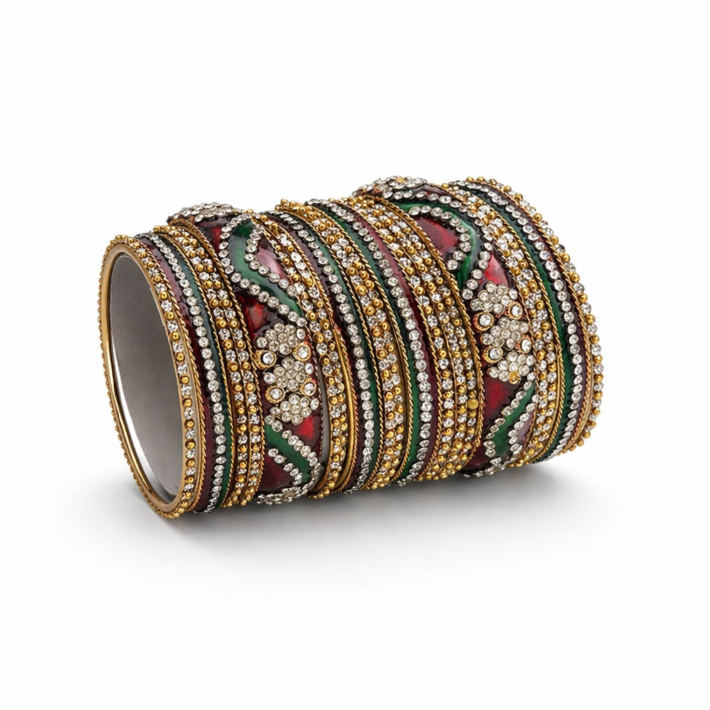 Lot de Bracelets Plaqué Or avec Pierres et Strass Multicolores