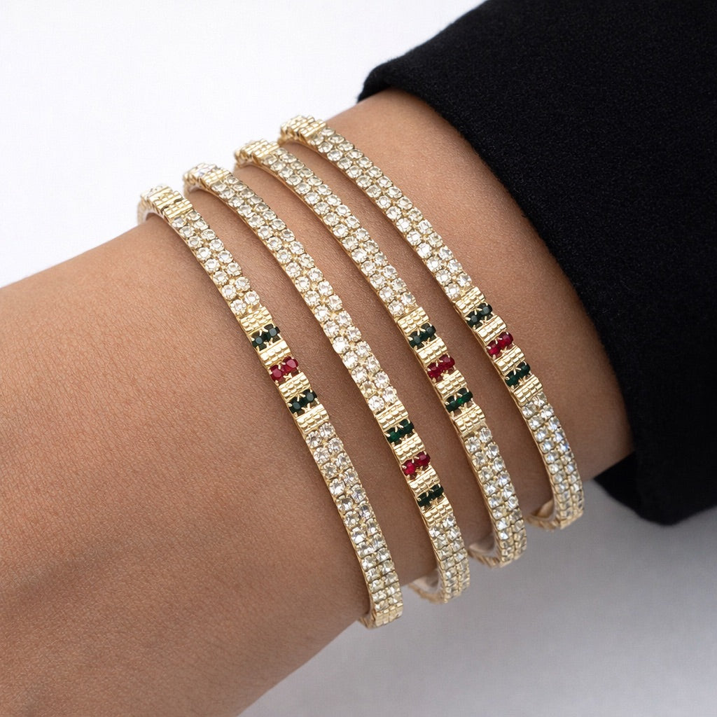 Lot de 4 Bracelets Pierres Blanches, Rouges et Vertes – Style Fin et Raffiné