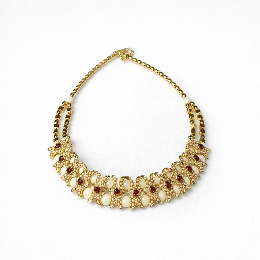 Parure Complète Dorée avec Perles et Strass Colorés – Collier, Bracelet, Bague et Boucles d’Oreilles