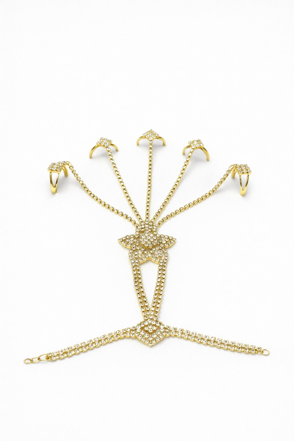 Bijou de Main couleur Or ou Argent avec Pierres Blanches - Bagues Multiples