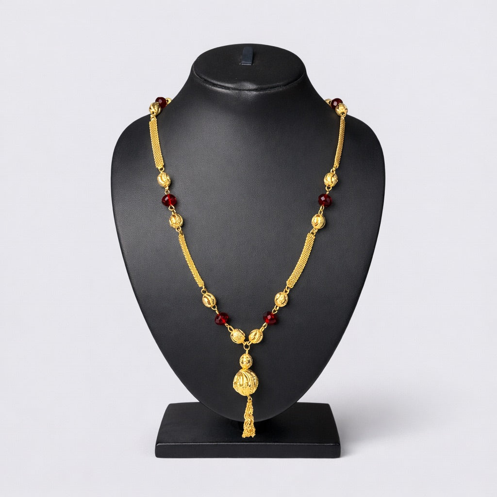 Collier long doré avec perles décoratives – perles bordeaux ou noires disponibles