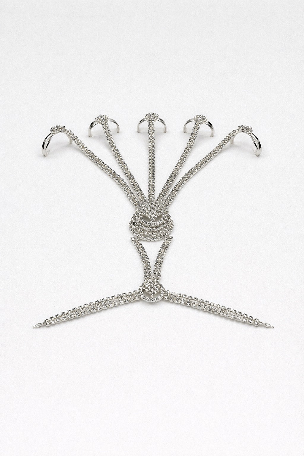 Bijou de Main couleur Or ou Argent avec Pierres Blanches - Bagues Multiples