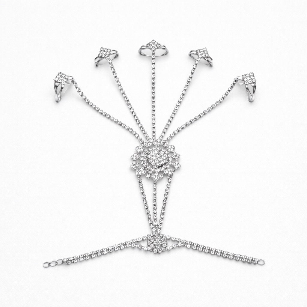 Bijou de Main couleur Or ou Argent avec Pierres Blanches - Bagues Multiples