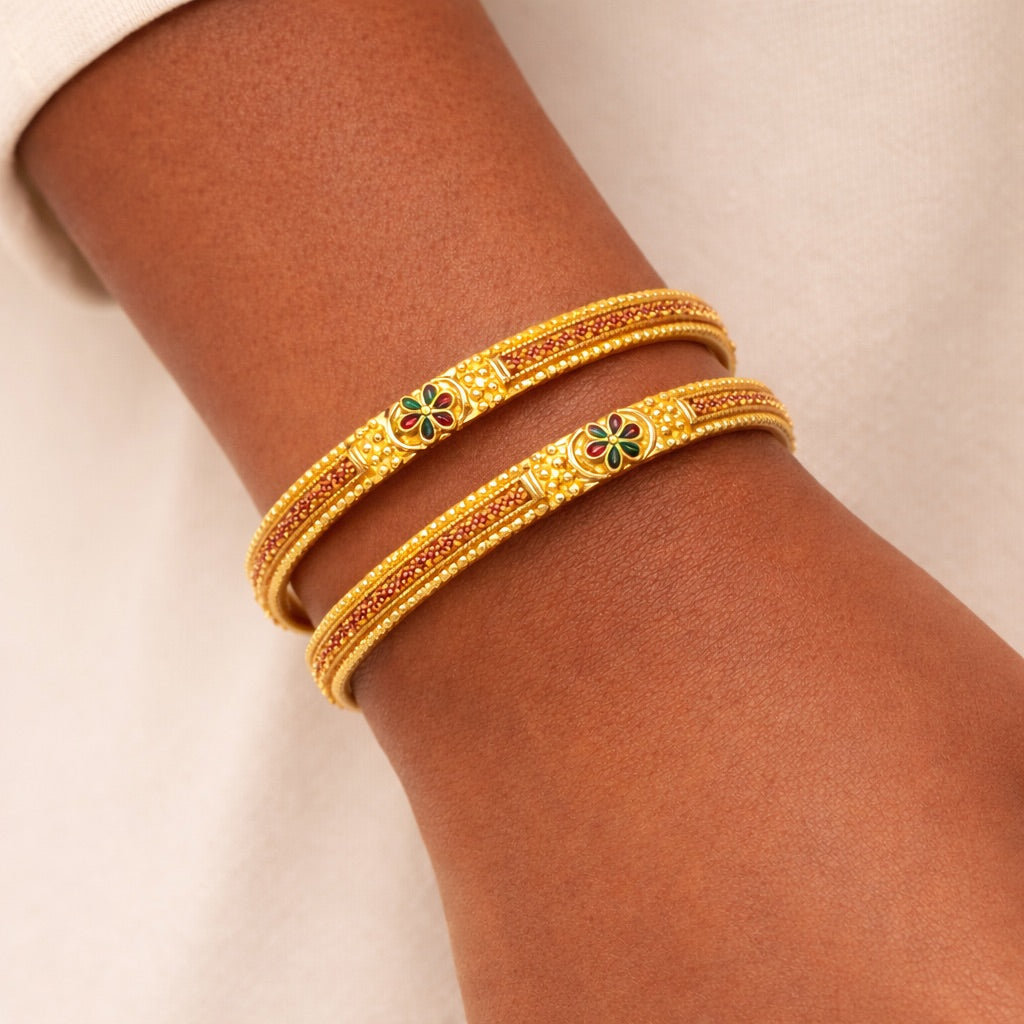 Lot de 2 Bracelets Plaqué Or avec Motif Floral Multicolore