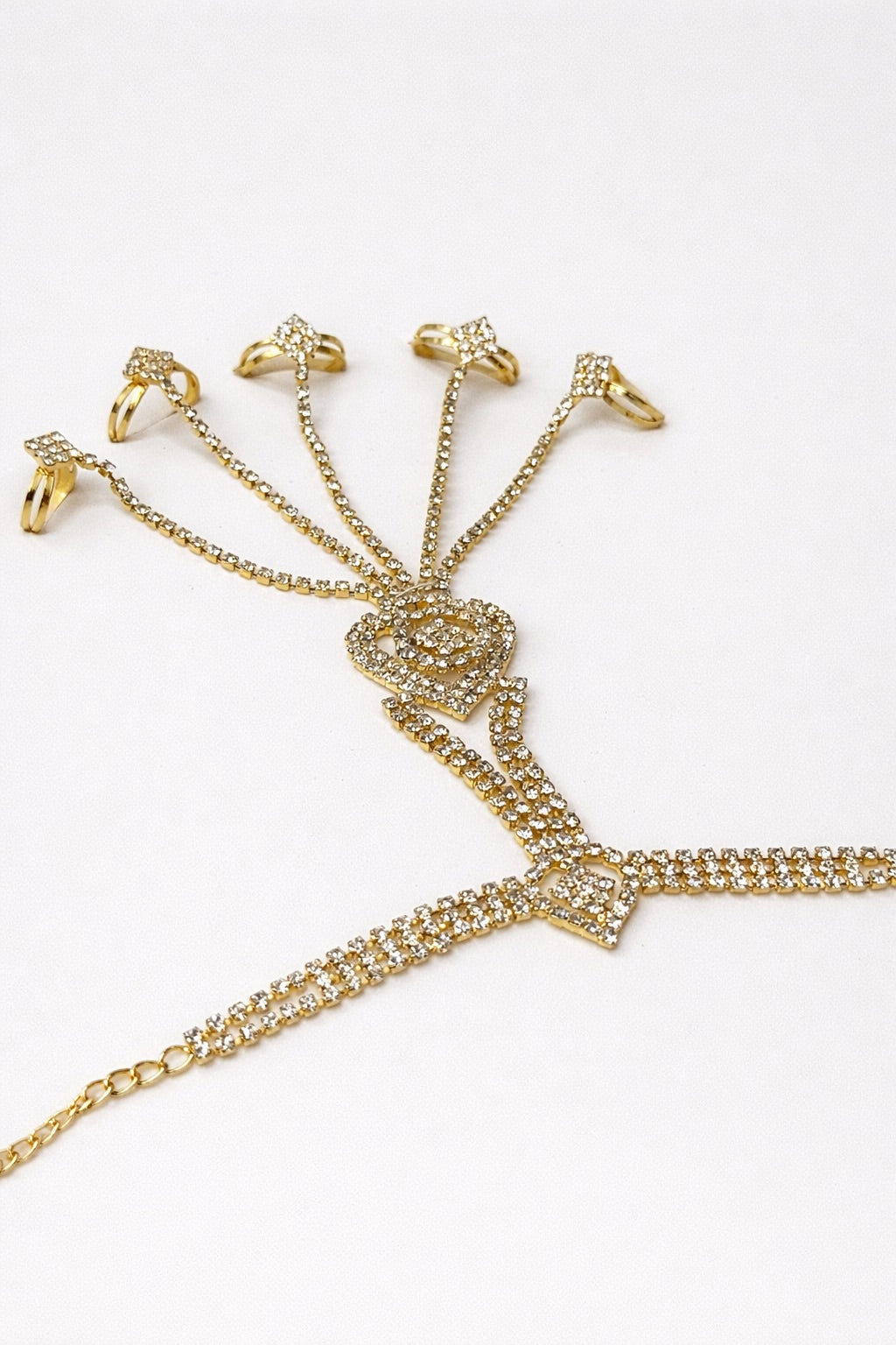 Bijou de Main couleur Or ou Argent avec Pierres Blanches - Bagues Multiples