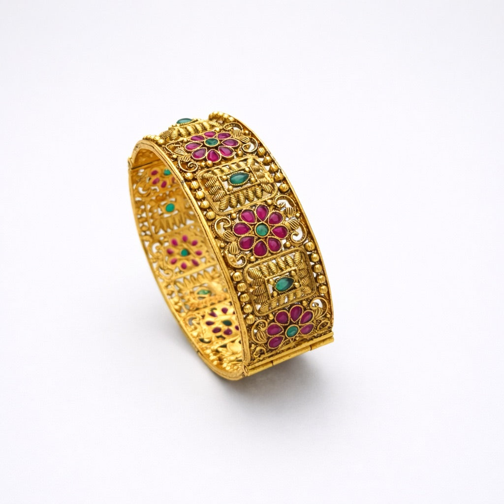 Bracelet Manchette Doré Floral