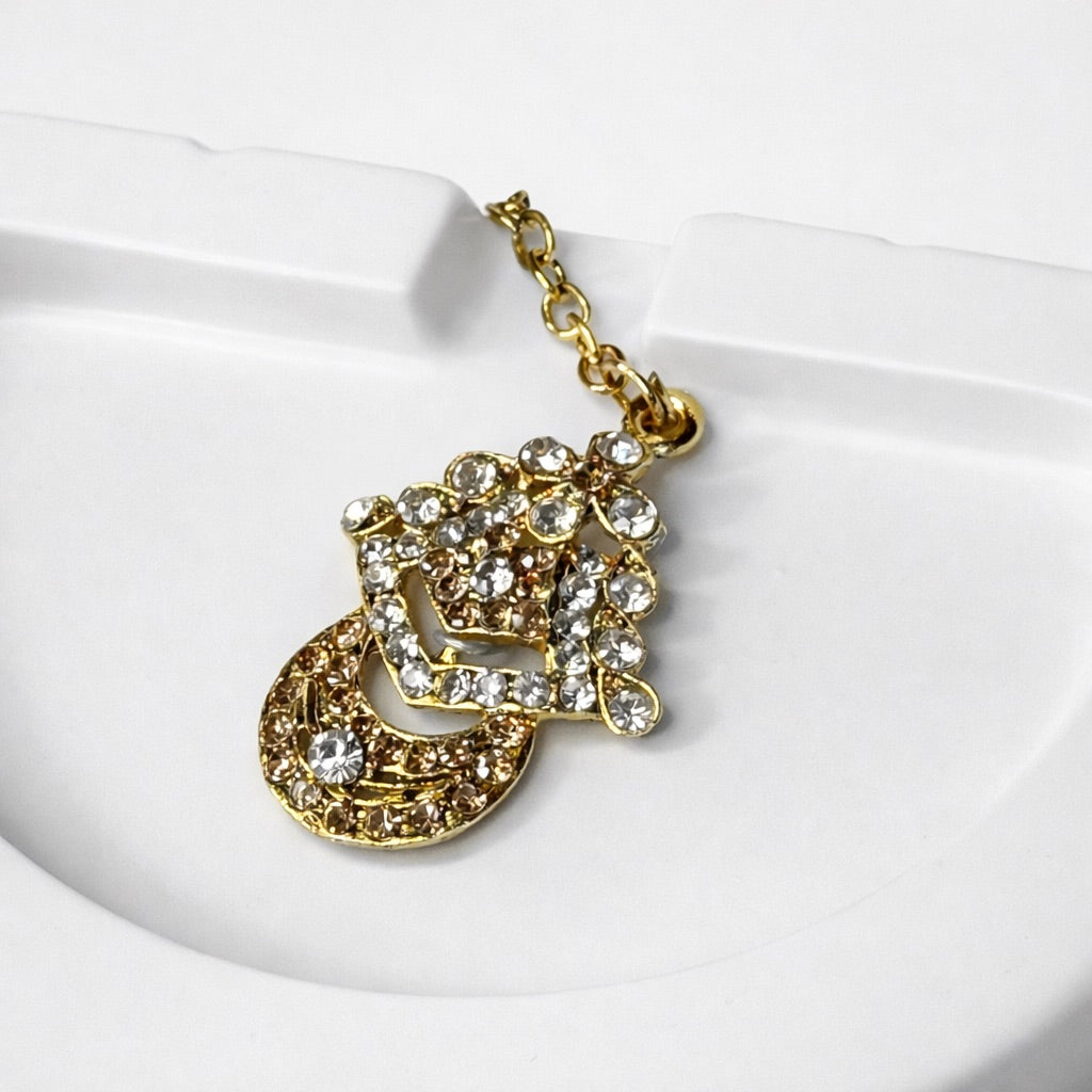 Parure Doré Complète avec Bijou de Tête, Collier et Boucles d’Oreilles Ornés de Pierres Colorés