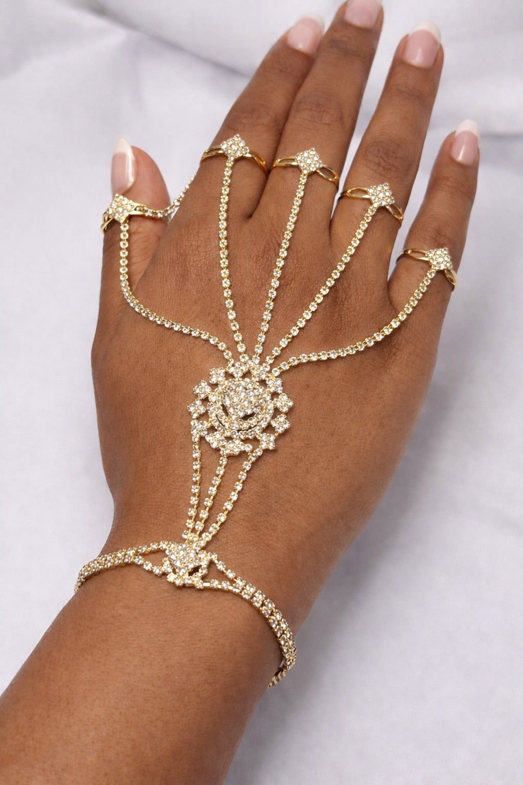 Bijou de Main couleur Or ou Argent avec Pierres Blanches - Bagues Multiples