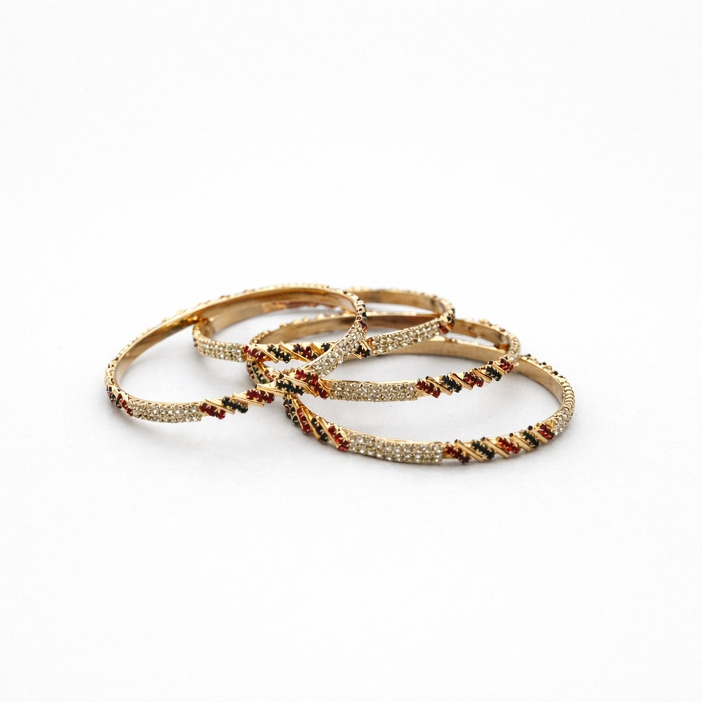 Lot de 4 Bracelets à Pierres Blanches, Rouges et Vertes