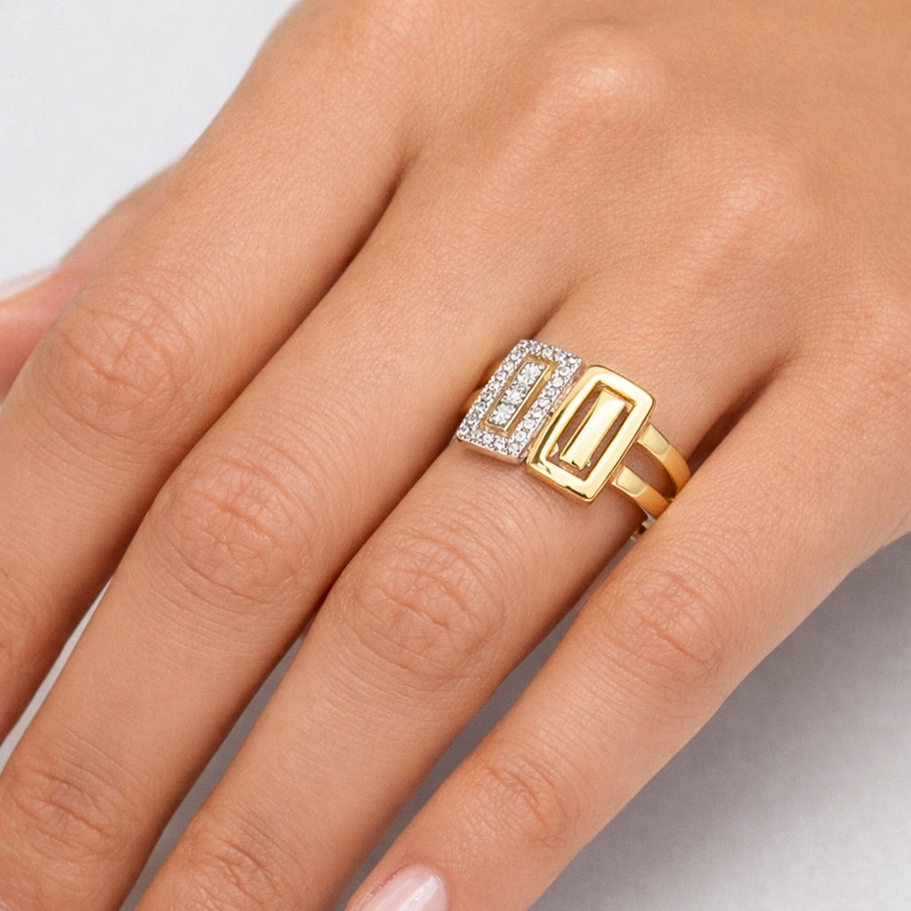 Parure Plaqué Or Élégante avec Collier, Bracelet, Bague et Boucles d’Oreilles – Design Rectangulaire Raffiné