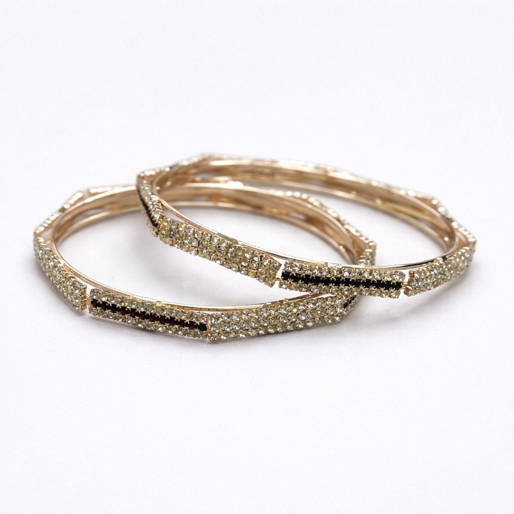 Lot de 2 Bracelets à Pierres Blanches et Détails Rouge et Noir