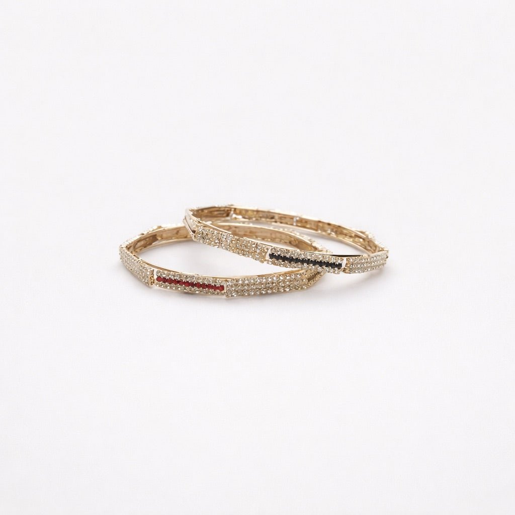 Lot de 2 Bracelets à Pierres Blanches et Détails Rouge et Noir