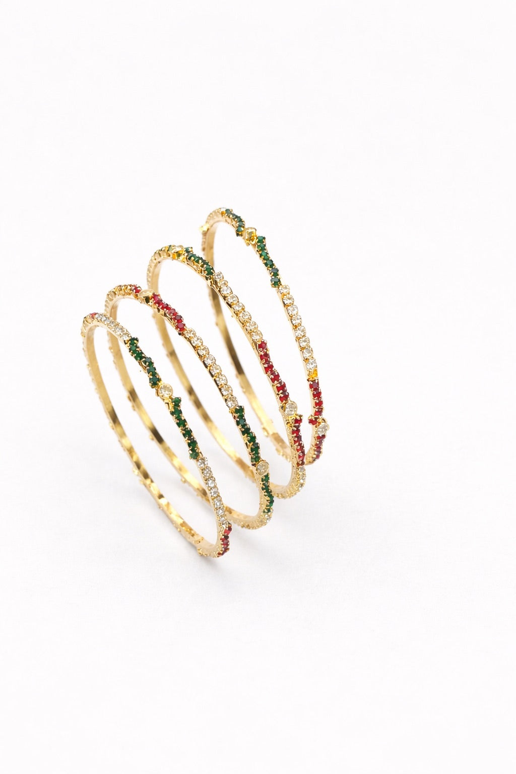 Lot de 4 Bracelets Pierres Blanches, Rouges, Vertes