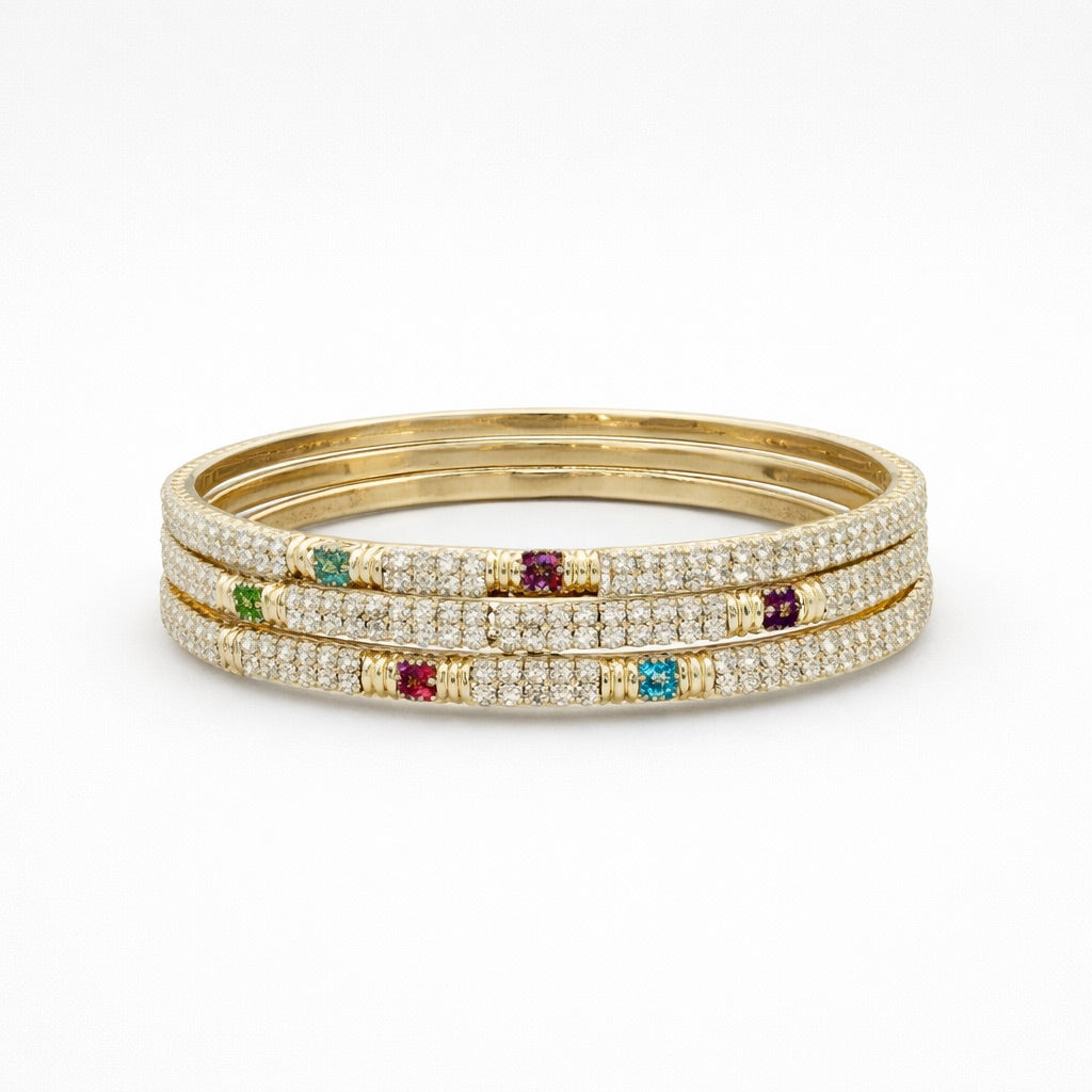 Lot de 4 Bracelets à Pierres Blanches & Multicolores (Rouge, Vert, Bleu et Violet)