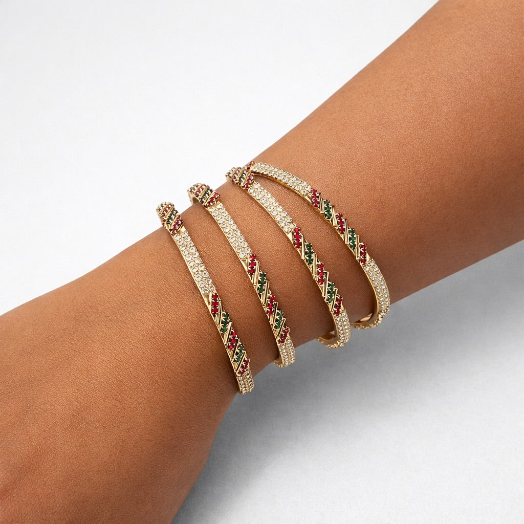 Lot de 4 Bracelets à Pierres Blanches, Rouges et Vertes