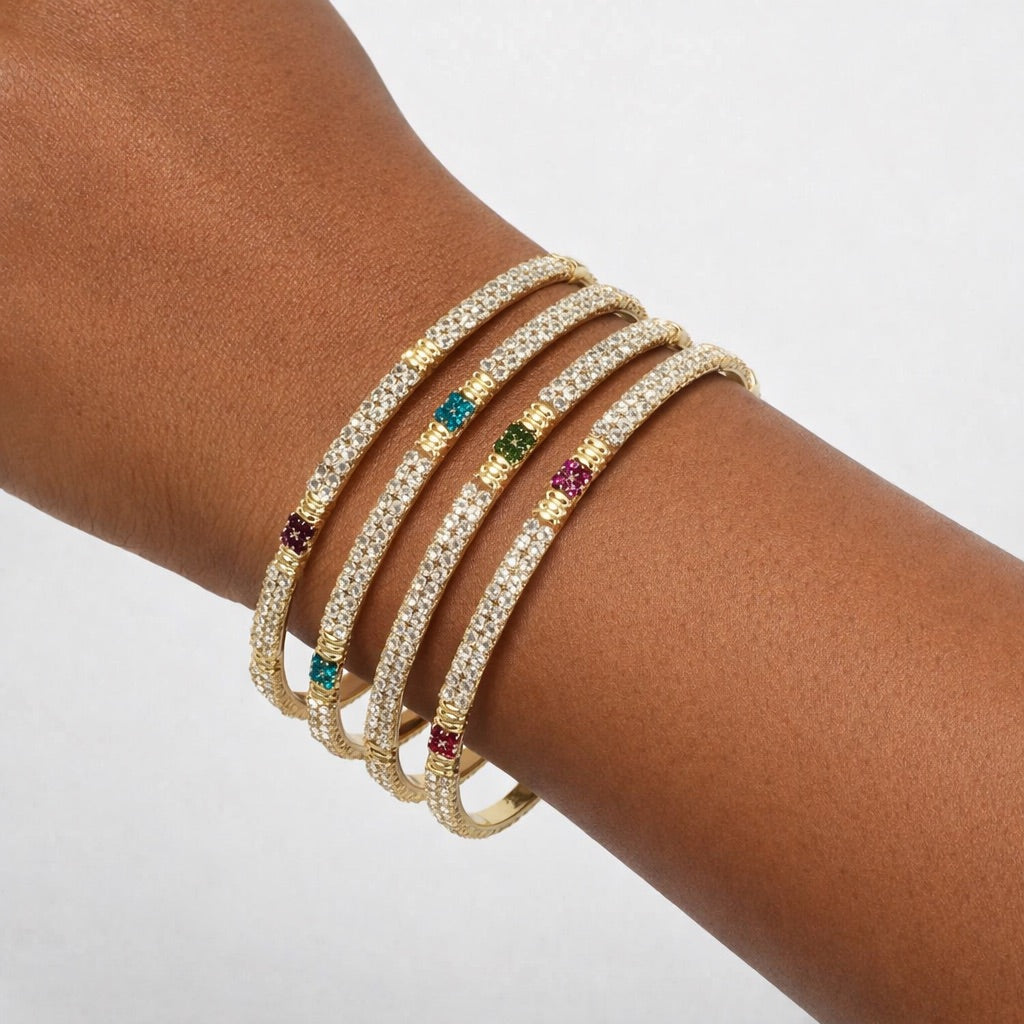 Lot de 4 Bracelets à Pierres Blanches & Multicolores (Rouge, Vert, Bleu et Violet)