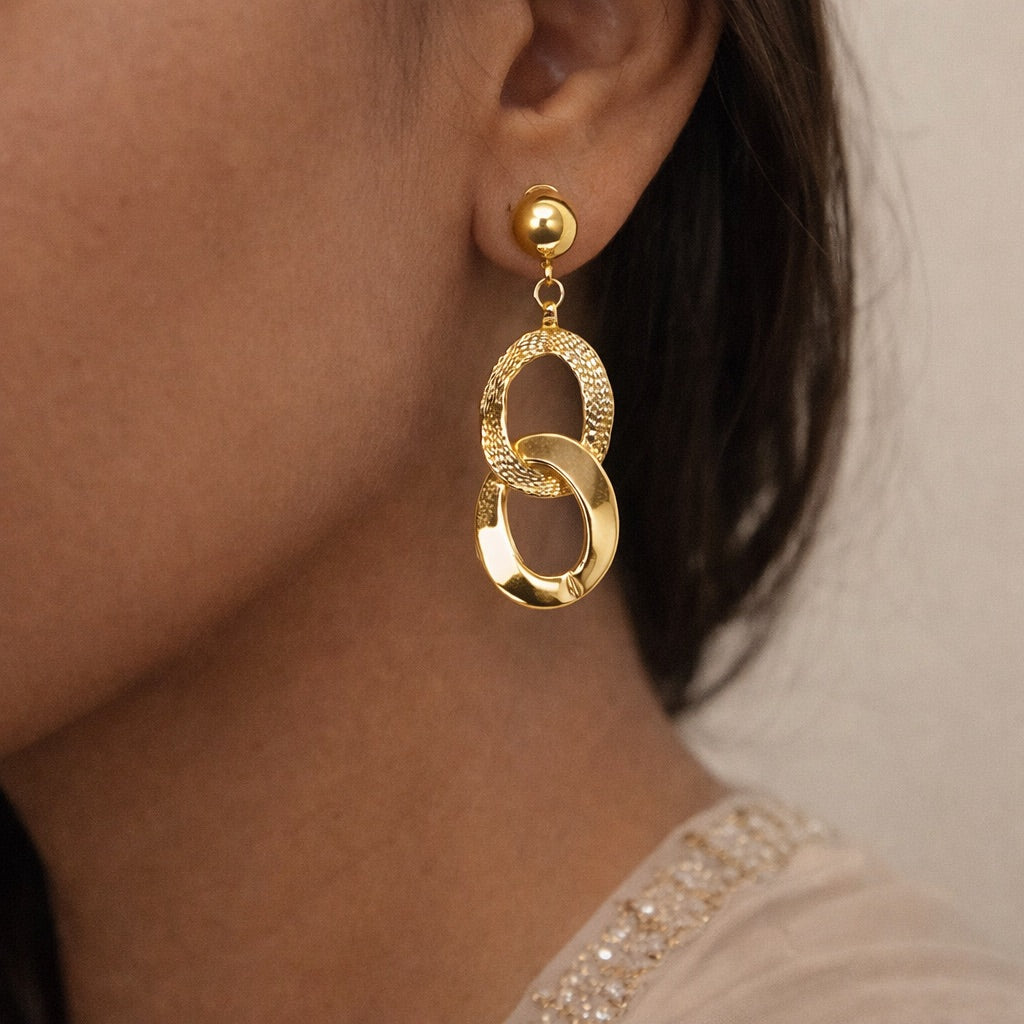 Parure Plaqué Or à Maillons Texturés avec Collier, Bracelet et Boucles d’Oreilles