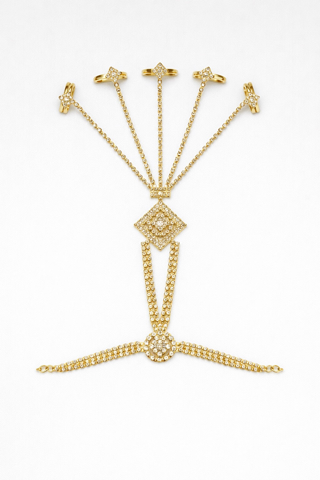 Bijou de Main couleur Or ou Argent avec Pierres Blanches - Bagues Multiples