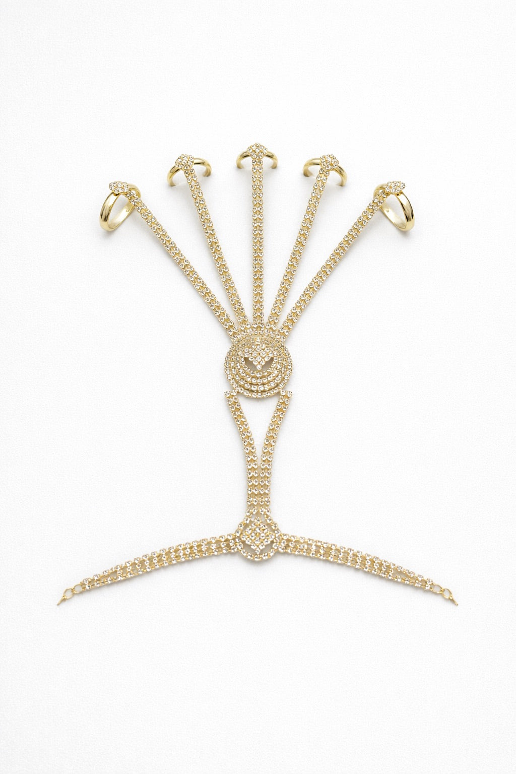 Bijou de Main couleur Or ou Argent avec Pierres Blanches - Bagues Multiples