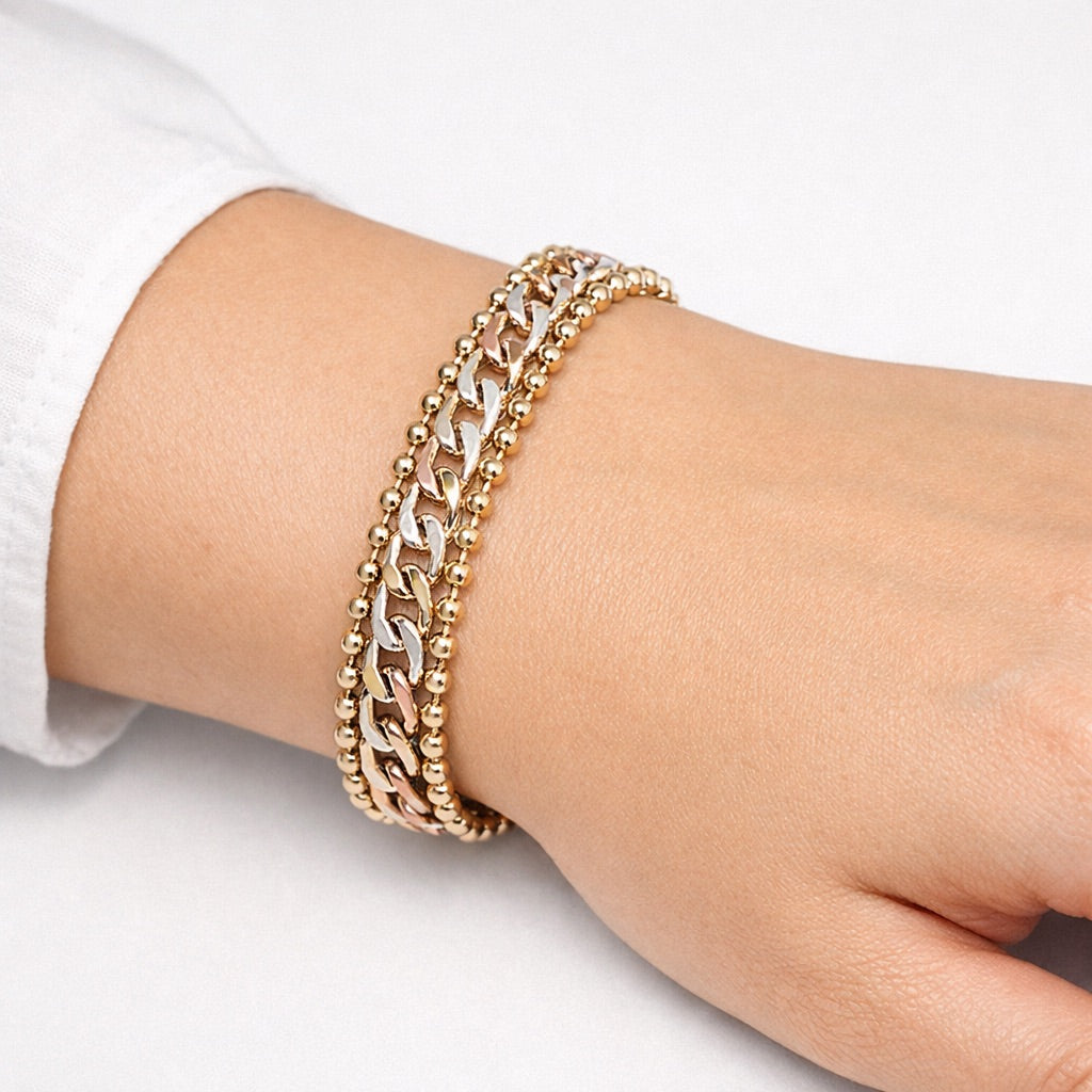 Parure 3 Pièces Collier, Bracelet et Boucles d’Oreilles Tressage Élégant Multicolore – Doré, Argenté et Rose Gold