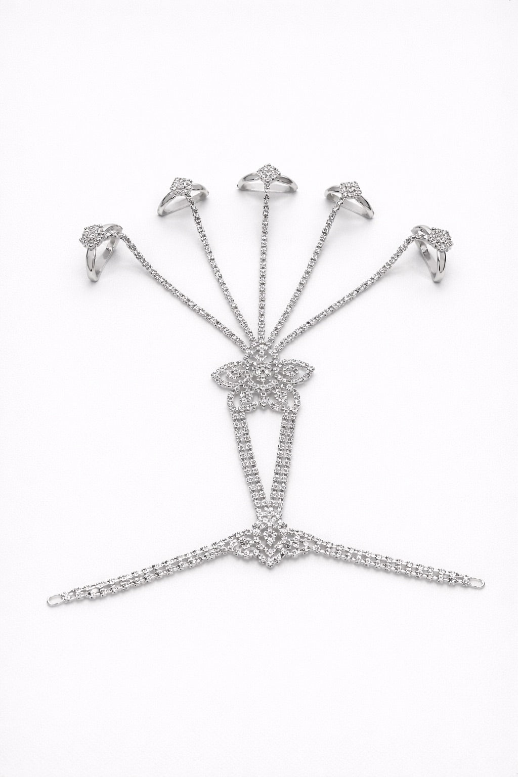 Bijou de Main couleur Or ou Argent avec Pierres Blanches - Bagues Multiples