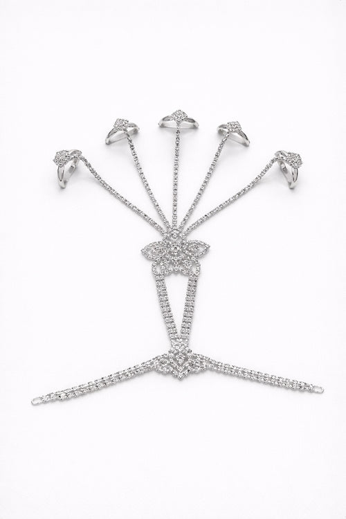 Bijou de Main couleur Or ou Argent avec Pierres Blanches - Bagues Multiples