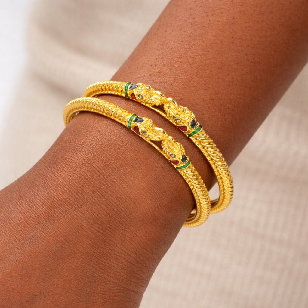 Lot de 2 Bracelets Indiens Plaqué Or au Motif Éléphant