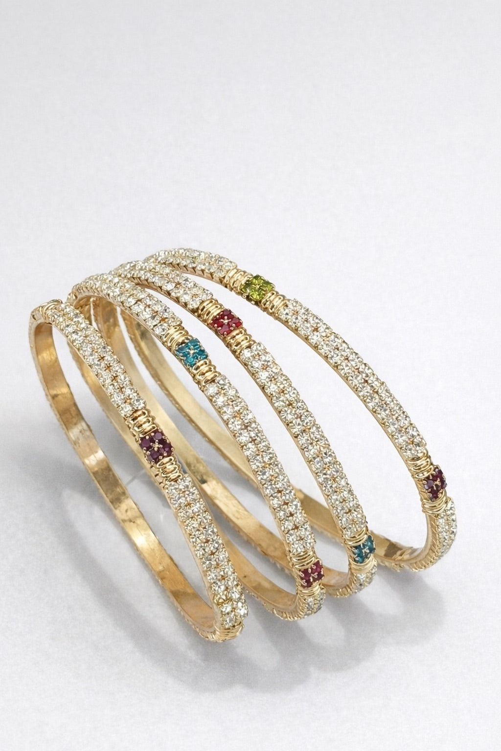 Lot de 4 Bracelets à Pierres Blanches & Multicolores (Rouge, Vert, Bleu et Violet)