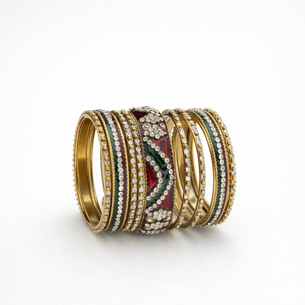 Lot de Bracelets Plaqué Or avec Pierres et Strass Multicolores