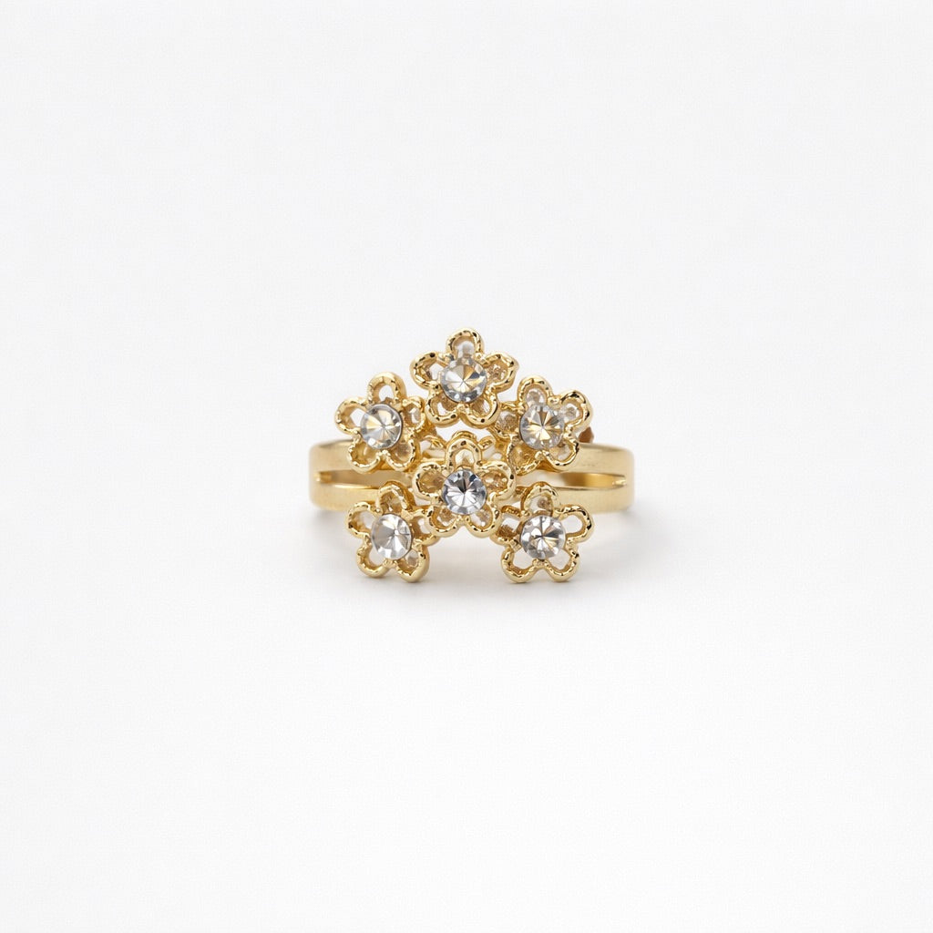 Parure Complète 4 Pièces Collier, Bracelet, Boucles d’Oreilles et Bague Motif Floral Élégant – Doré