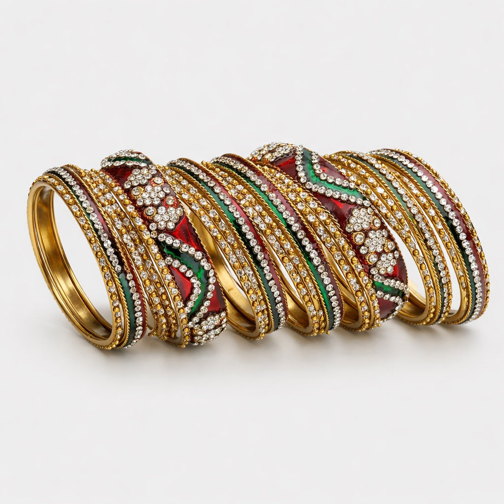 Lot de Bracelets Plaqué Or avec Pierres et Strass Multicolores