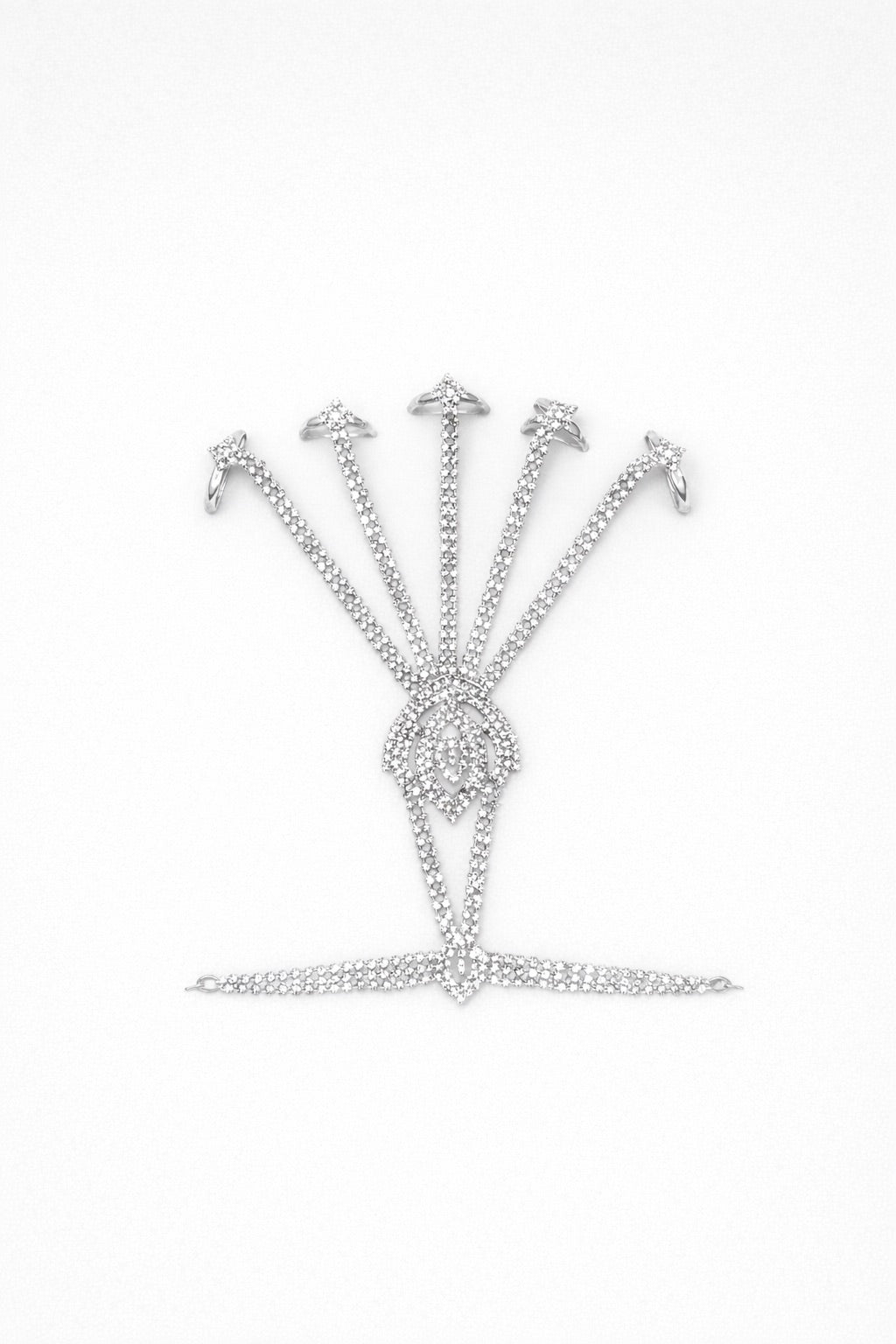 Bijou de Main couleur Or ou Argent avec Pierres Blanches - Bagues Multiples