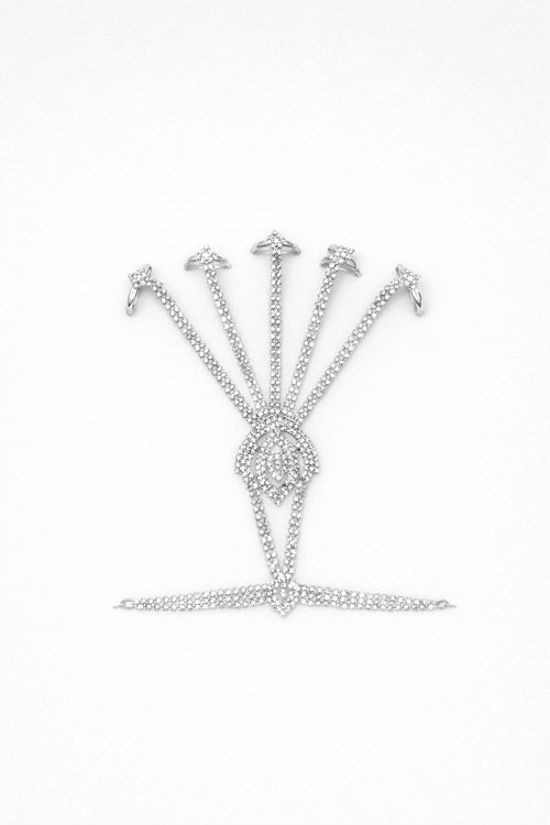 Bijou de Main couleur Or ou Argent avec Pierres Blanches - Bagues Multiples