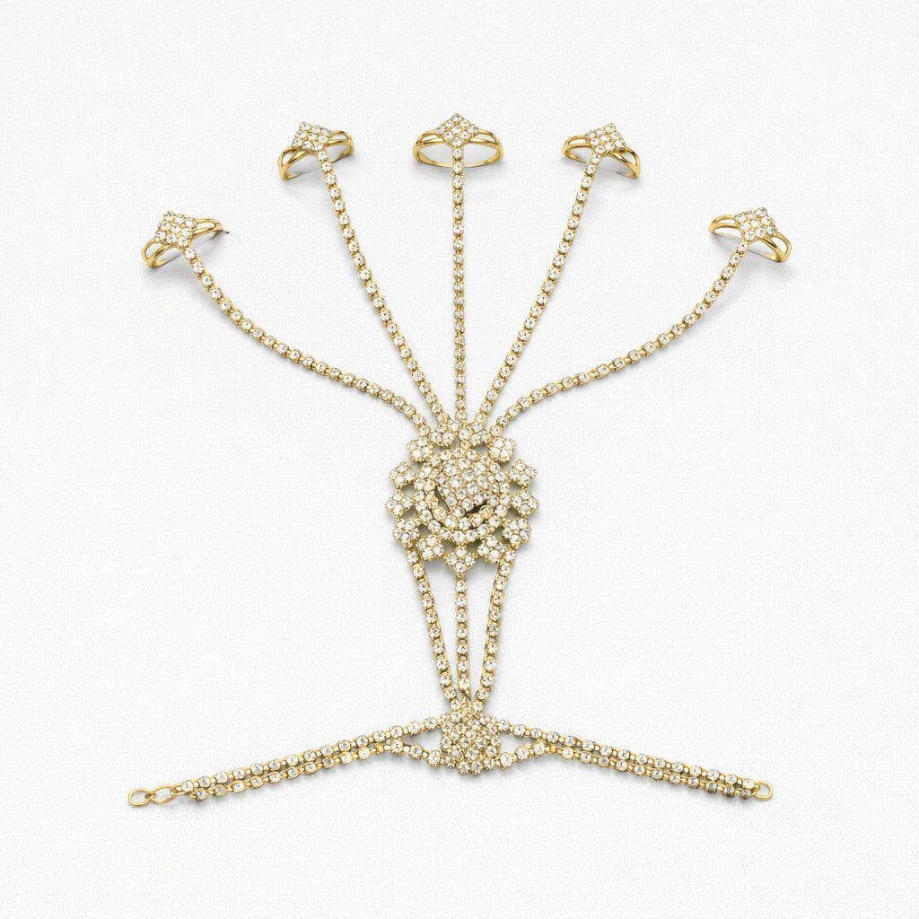 Bijou de Main couleur Or ou Argent avec Pierres Blanches - Bagues Multiples