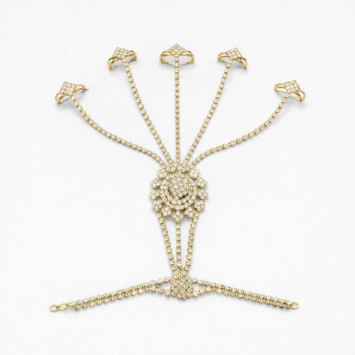 Bijou de Main couleur Or ou Argent avec Pierres Blanches - Bagues Multiples