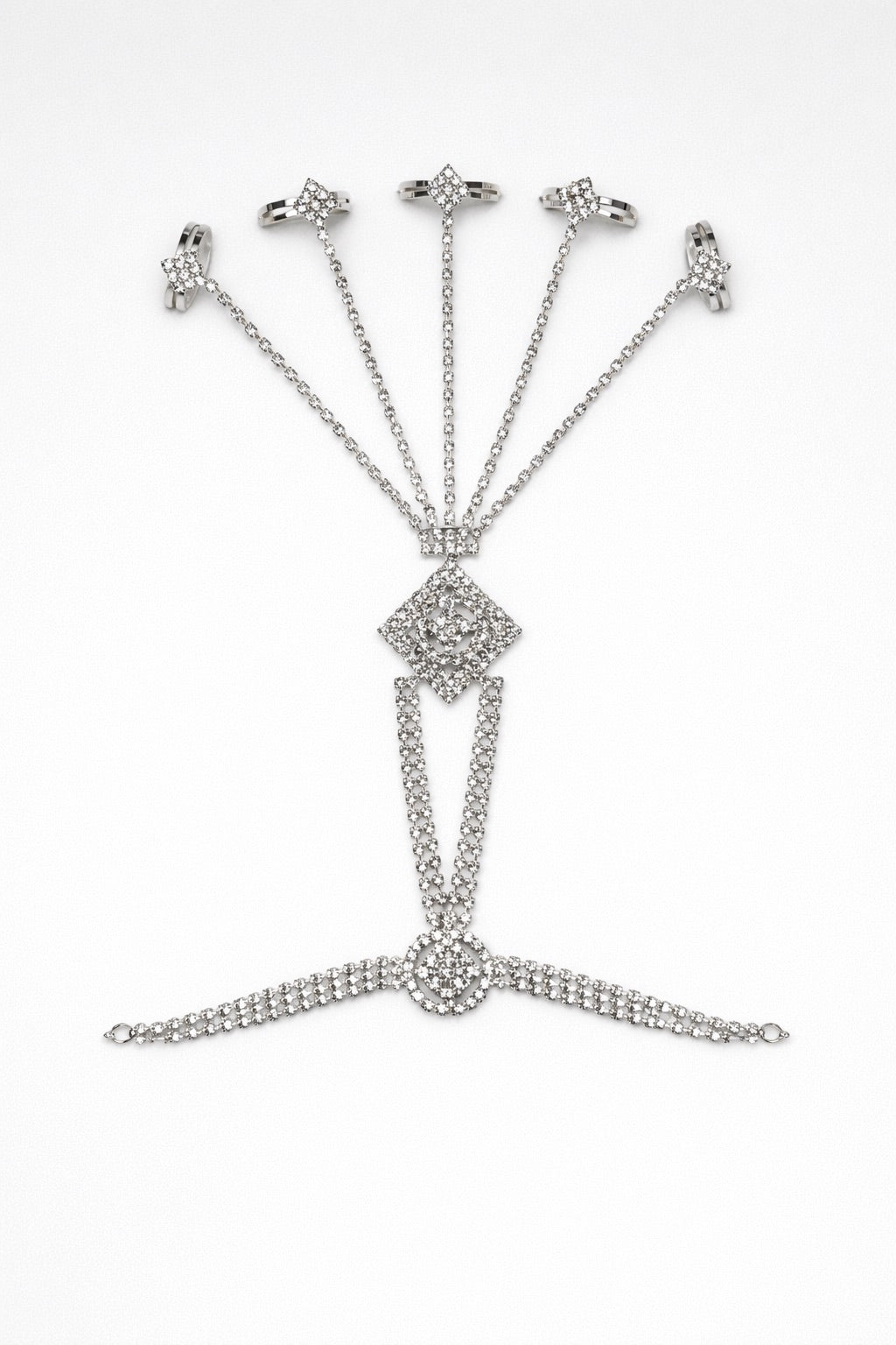 Bijou de Main couleur Or ou Argent avec Pierres Blanches - Bagues Multiples