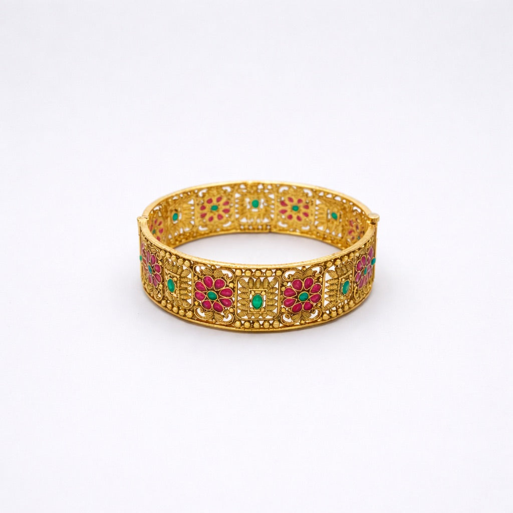 Bracelet Manchette Doré Floral