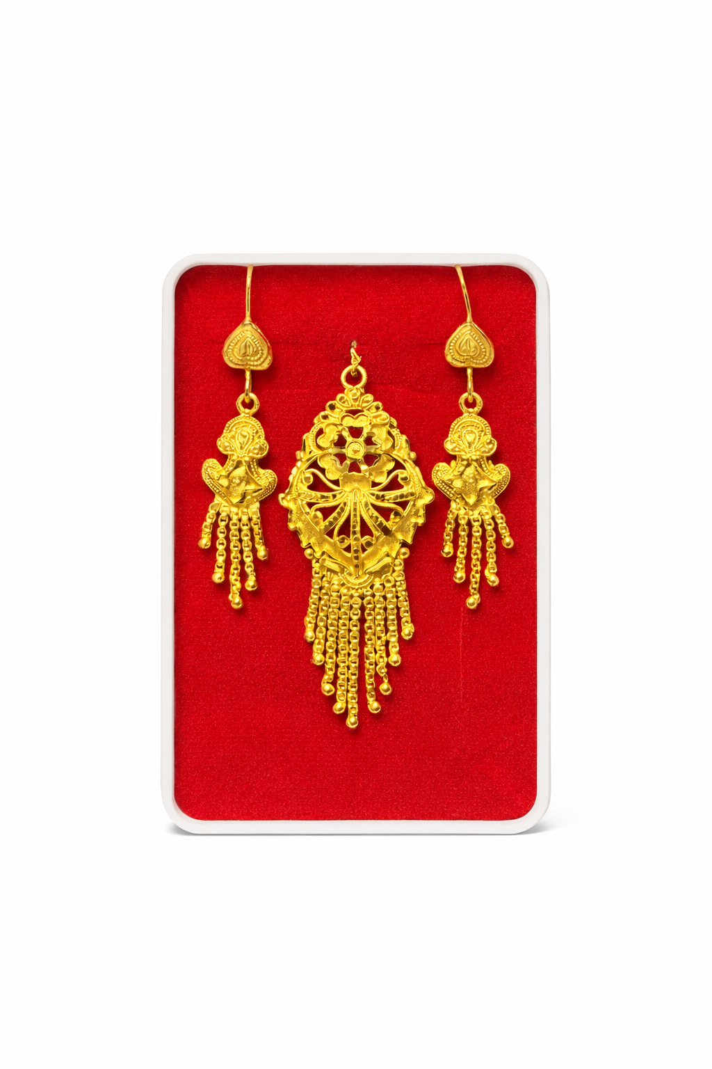 Boucles d’Oreilles Plaqué Or avec Pendentif Assorti