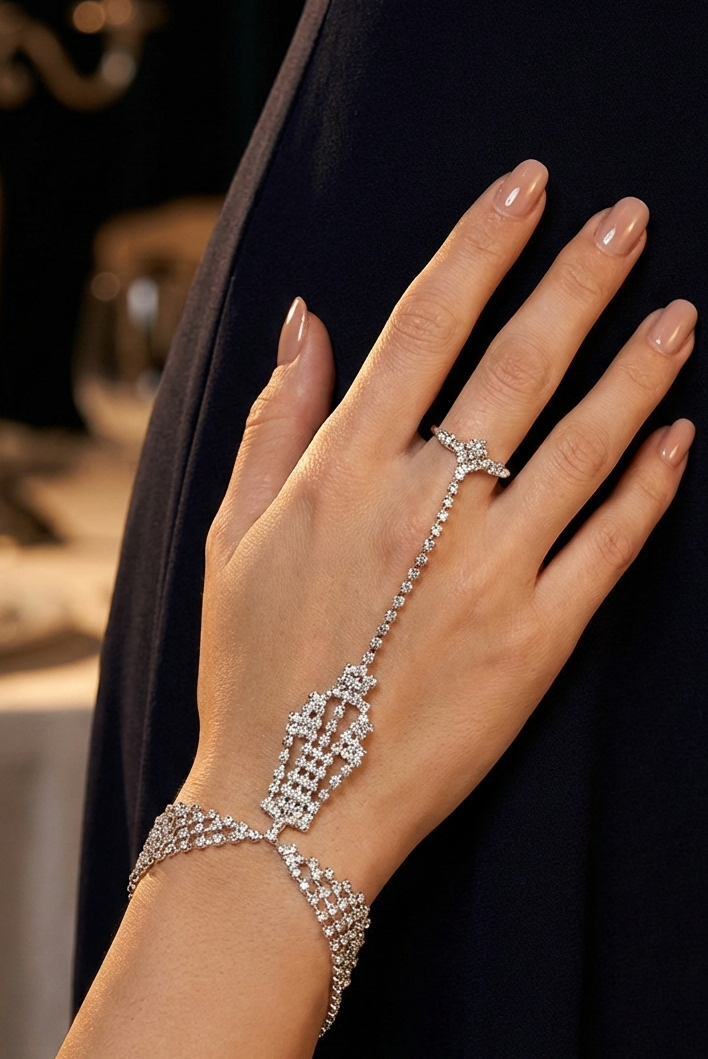 Bijou de Main Argent avec Pierres Blanches - Bague Simple