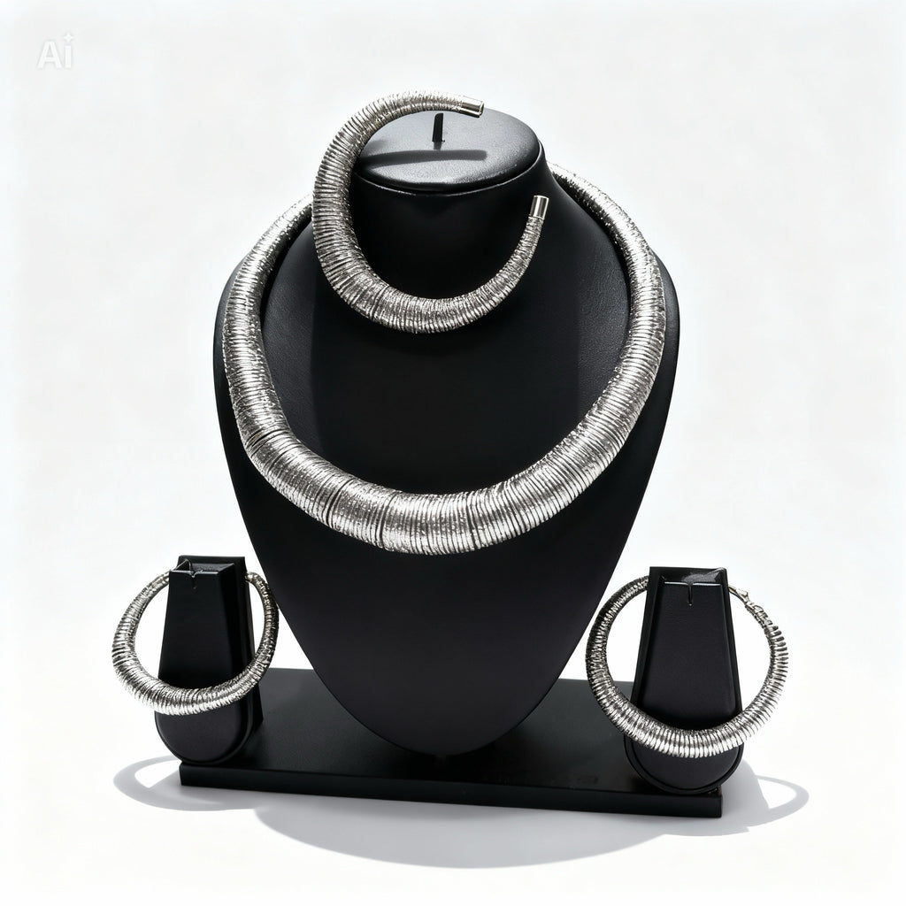 Parure Collier, Bracelet et Boucles d’Oreilles Argenté ou Doré