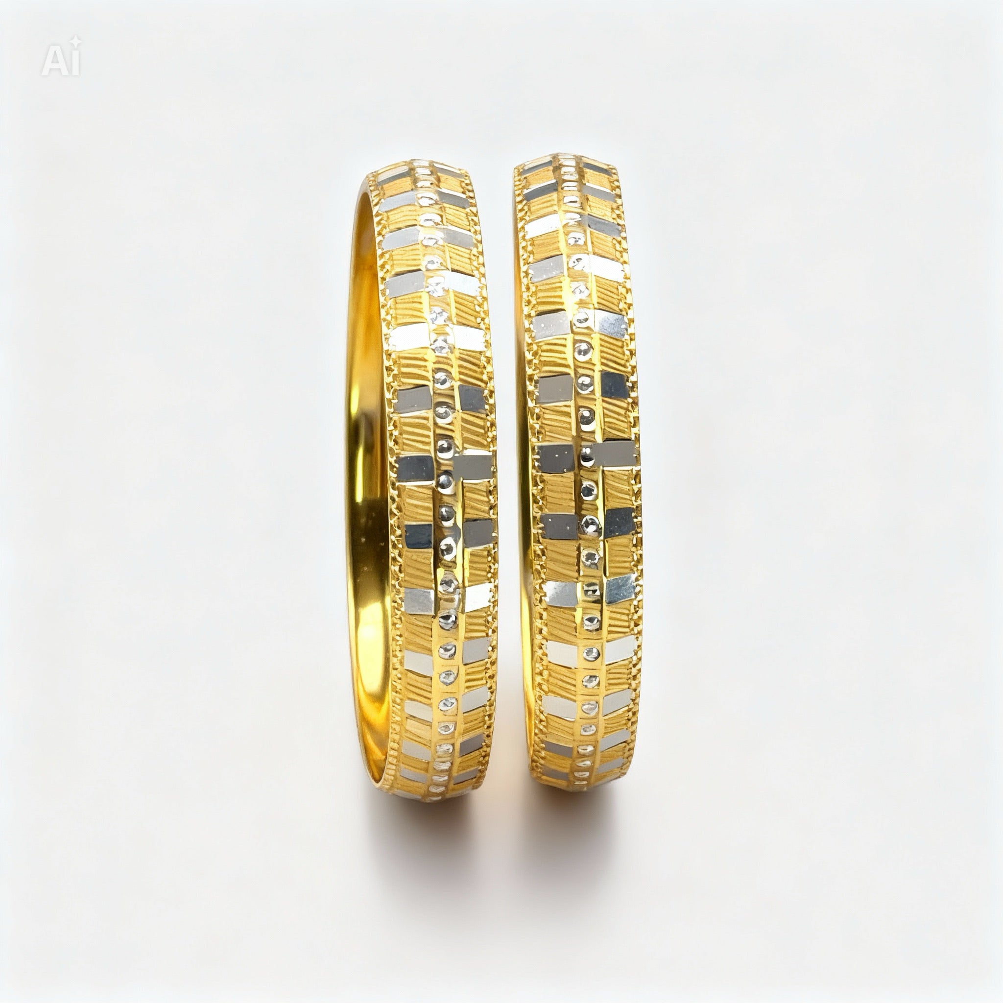 Lot de 2 Bracelets Indiens Plaqué Or avec Motifs Bicolores