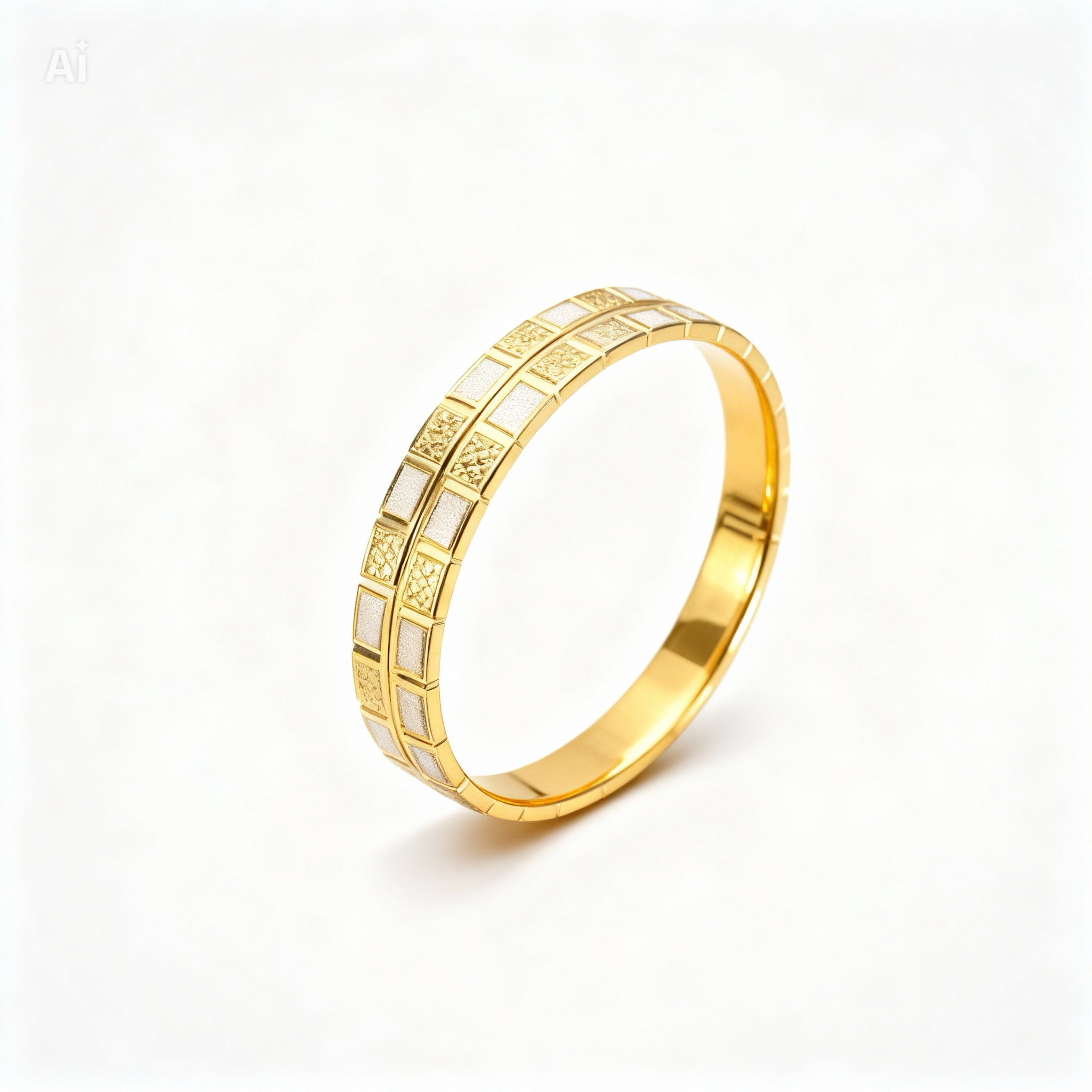 Lot de 2 Bracelets Indiens Plaqué Or avec Motifs Géométriques Bicolores