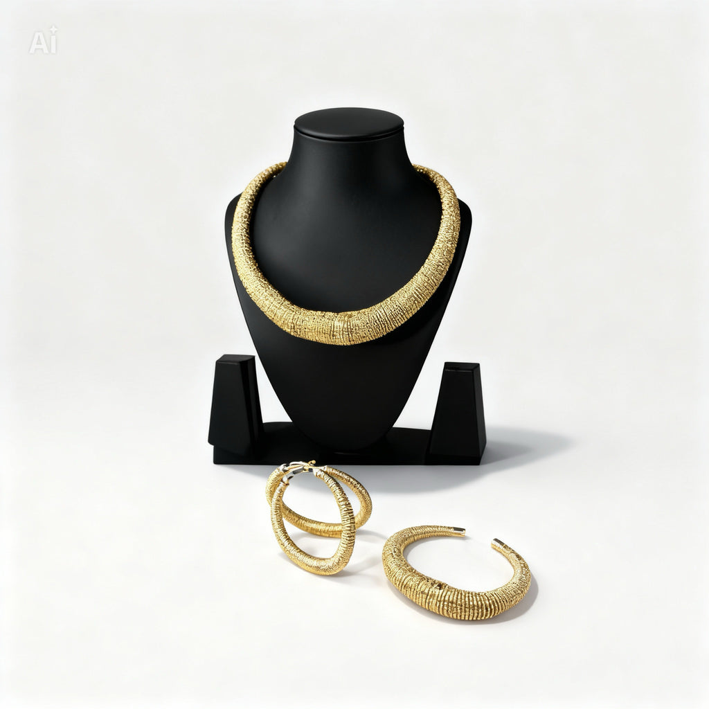 Parure Collier, Bracelet et Boucles d’Oreilles Argenté ou Doré